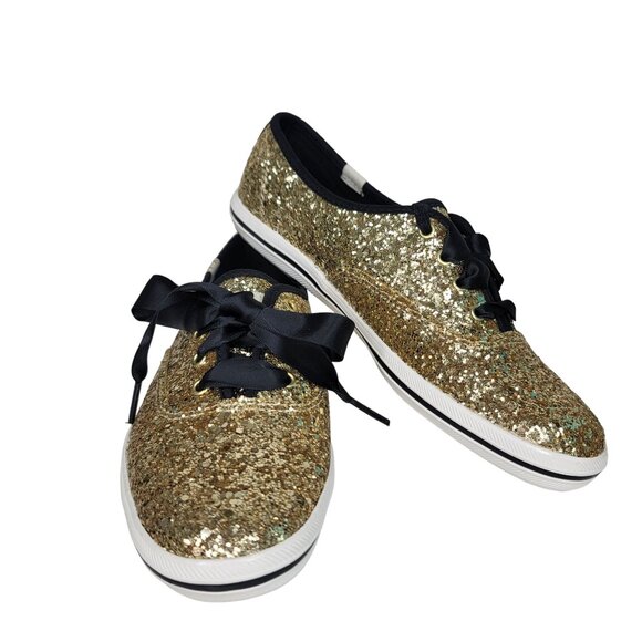 Kate Spade New York keds NIB Women's Gold Glitter Sneakers Sz 6.5M ribbon Laces - Picture 14 of 14